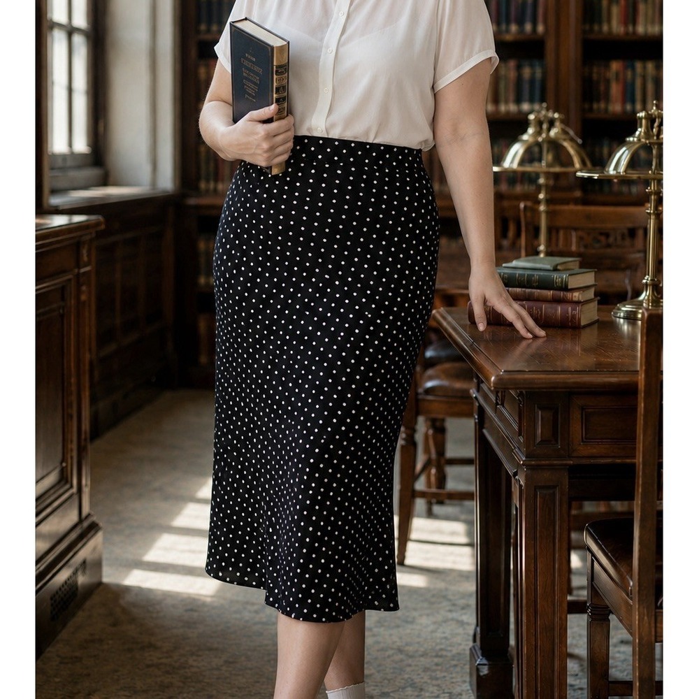 Y2K Black and White Polka dot Midi Skirt Sz XL 90's Retro Look Grunge Whimsigoth
